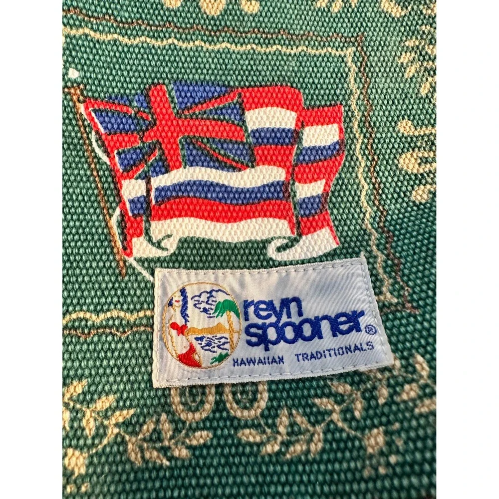 Reyn Spooner Hawaiian Traditionals State‎ Flag Bird Flower Canvas Bag Green